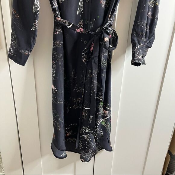Ooshi Abstract Print Silk Button Down Shirt Dress Black size small - Picture 7 of 16